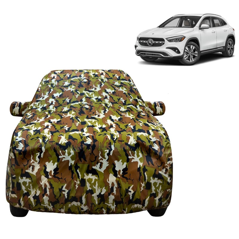 VYAS 100% Waterproof Car Body Cover for Merceadse Benz Gla with Mirror Pocket Triple Stitched Belt & Buckle Fitting Dual Elastic, Durable Material Jungle Print Camouflage Design - Image 1