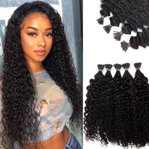 Smartinnov 3C Kinky Curly I Tip Hair Extensions Human Hair 14Inch Pre Bonded 100 Keratin Human Hairs Microlink Beads Hair Extensions 100strands 50g Stick Tip Bundles Cold Fusion Tipped Hair Extension - Image 1
