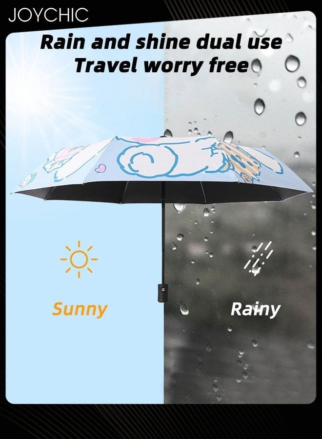Joychic Lovely Rabbit Pattern Anti-UV Sun Proof Automatic Travel Umbrella Blue  - Image 5