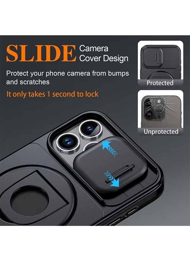 إكس ليفيل غطاء حماية لهاتف آيفون 16 برو ماكس مزود بحلقة مغناطيسية دوارة 360 درجة، وعدسة كاميرا منزلقة، ومسند، وغطاء متين مقاوم للصدمات لهاتف آيفون 16 برو ماكس، أسود - Image 3