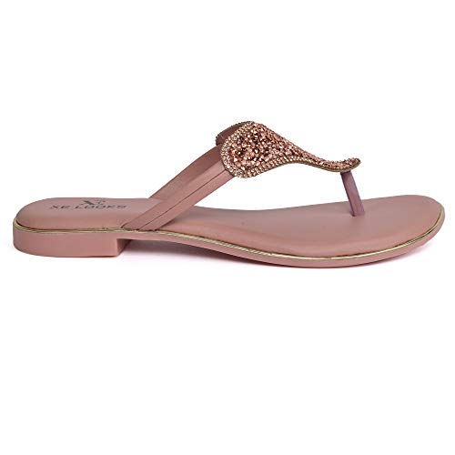 XE Looks Women's Pink Embellished Flat Slipper | Elegant Beaded Design with Cushioned | Premium Comfort & Quality Flat Slipper For Girls & Women - Image 5
