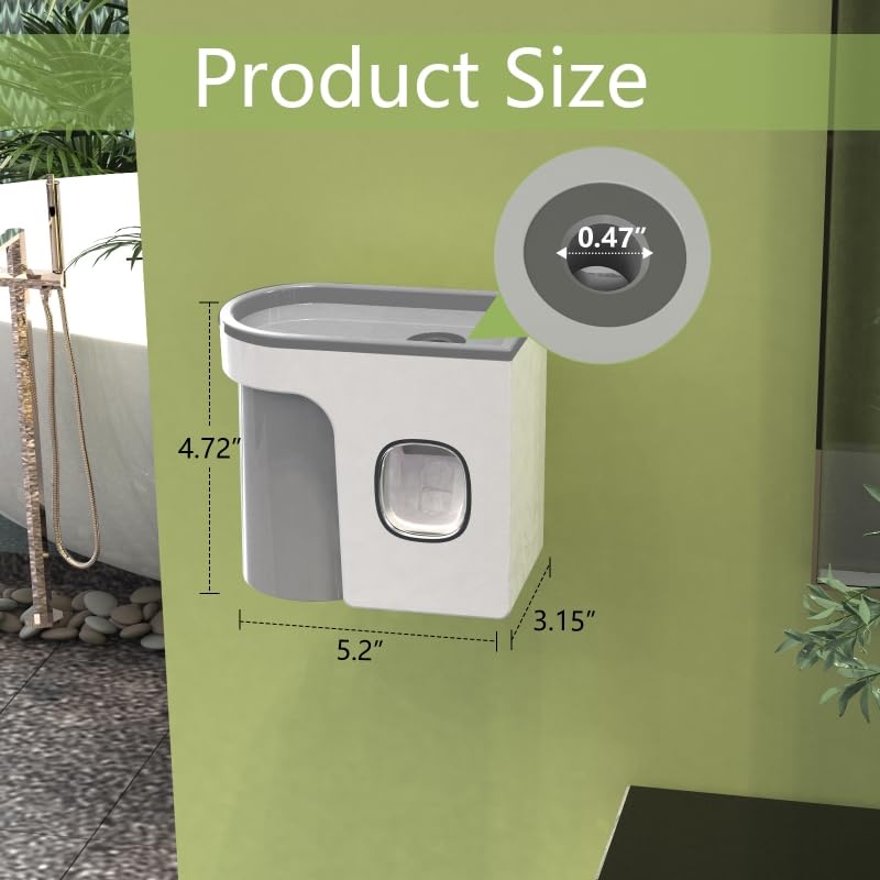 حاملات فرشاة الأسنان KABUM لحمامات موزع معجون الأسنان - ضغط معجون الأسنان التلقائي المثبت على الحائط، حامل فرشاة الأسنان ومعجون الأسنان، رمادي