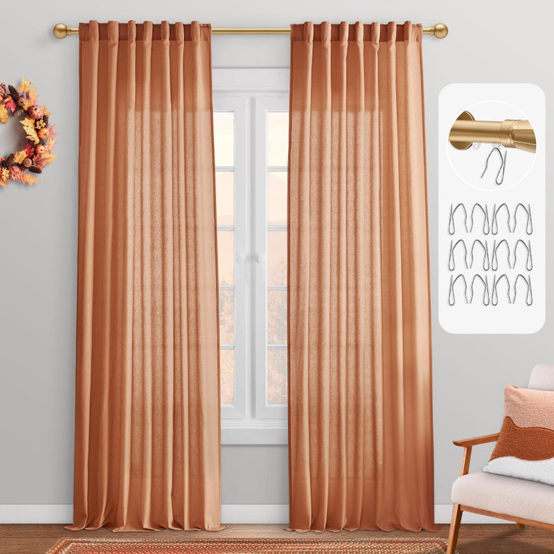 PANELSBURG Rust Curtains 96 Inches Long for Bedroom Terracotta Boho Rustic Farmhouse Semi Sheer Linen Fall Curtains for Living Room 2 Panels Set - Image 1