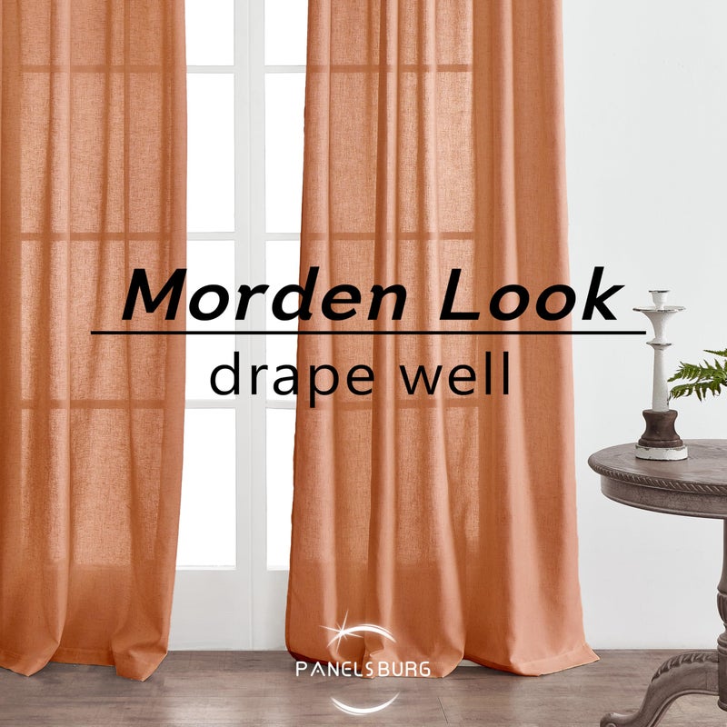 PANELSBURG Rust Curtains 96 Inches Long for Bedroom Terracotta Boho Rustic Farmhouse Semi Sheer Linen Fall Curtains for Living Room 2 Panels Set - Image 5