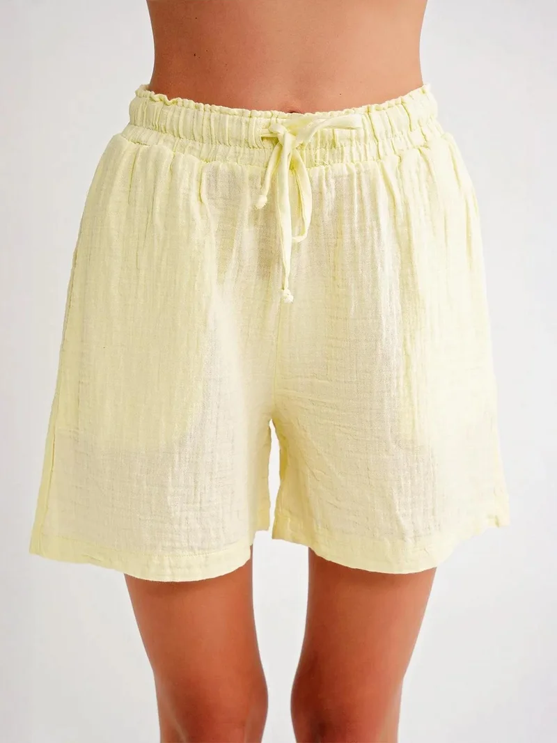 Mixray Amber Yellow Mixray High-Waist Textured Wide-Leg Shorts for Women | Best Price UAE
