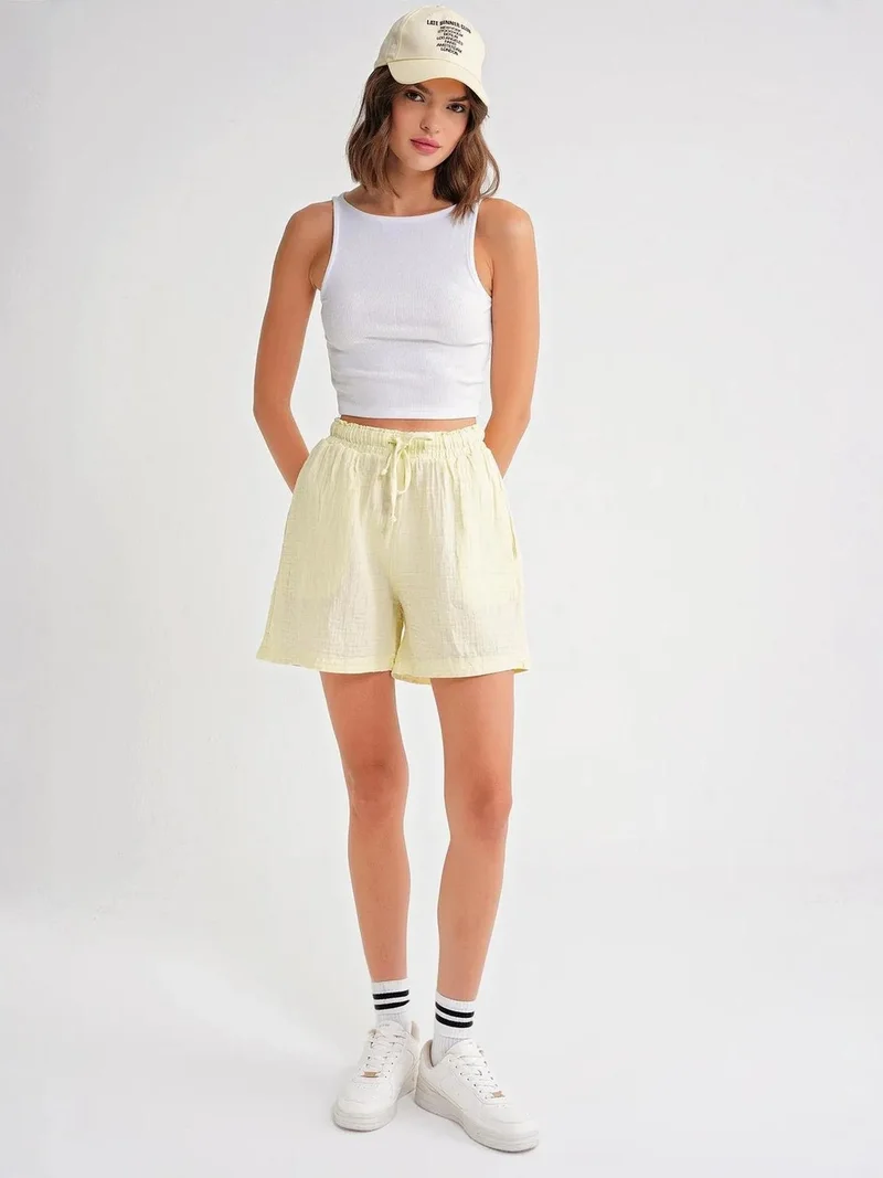 Mixray High-Waisted Textured Cotton Shorts