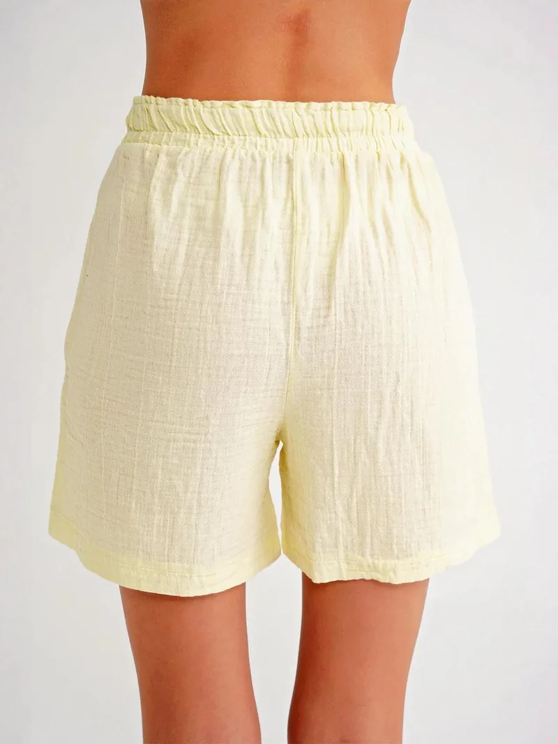 Mixray Amber Yellow Mixray High-Waist Textured Wide-Leg Shorts for Women | Best Price UAE