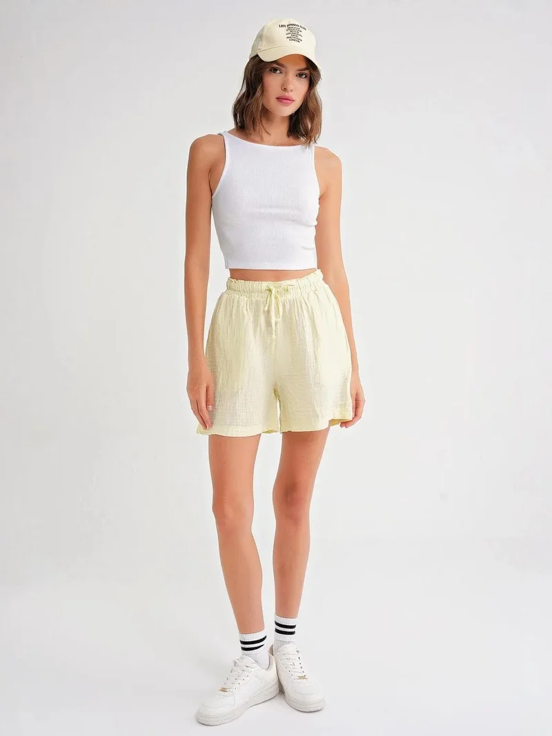MixRay Mixray High-Waisted Textured Cotton Shorts