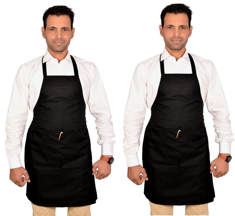 Tolexo Polyester Free Size Cooking Kitchen waterproof Apron for men and womenset of 2 apron Black Proudly made in India - Image 1