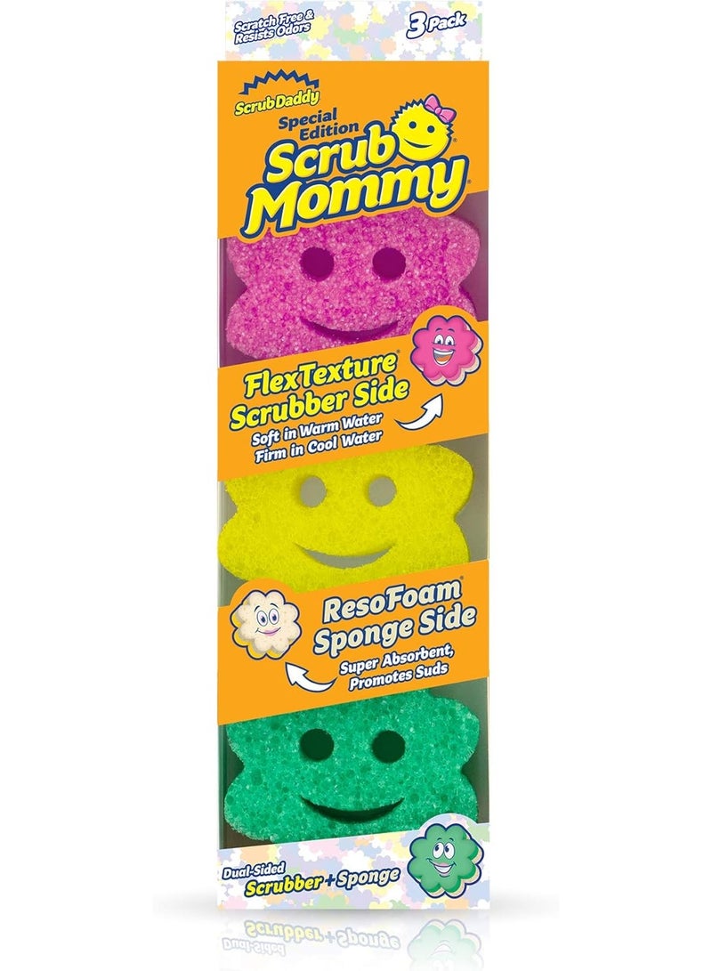 Scrub Daddy Scrub Daddy Sponge Set - Scrub Mommy Power Flower Dual- Sided Sponge and Scrubber - Non Scratch Sponge for Dishes and Home, Odor Resistant, Firm in Cold Water Soft in Warm , Multi-Surface 3 ct - Image 1