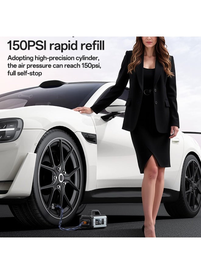 يسيدو جهاز تشغيل السيارة YESIDO VC13 5 في 1، منفاخ إطارات 150PSI، باور بانك 10000mAh، ضاغط هواء محمول، مع إضاءة طوارئ - أسود - Image 4