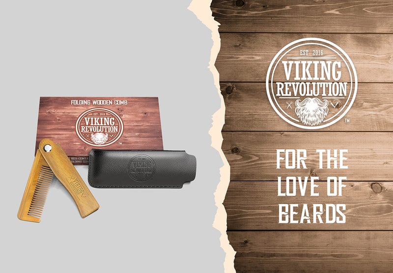 Viking Revolution Folding Beard Comb w/Carrying Pouch for Men - All Natural Wooden Beard Comb w/Gift Box - Green Sandalwood Comb for Grooming & Combing Hair, Beards and Mustaches by Viking Revolution - Image 3