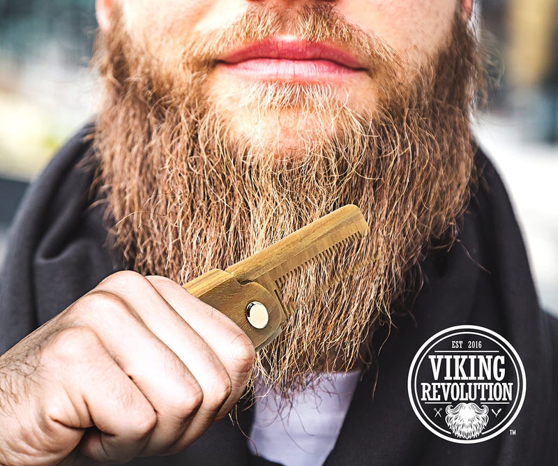 Viking Revolution Folding Beard Comb w/Carrying Pouch for Men - All Natural Wooden Beard Comb w/Gift Box - Green Sandalwood Comb for Grooming & Combing Hair, Beards and Mustaches by Viking Revolution - Image 2