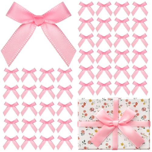 ProSuites 120 Pcs Mini Pink Bows for Crafts with Self-Adhesive Dot, 1.57" Small Satin Ribbon Bows for Gift Wrapping Cake Decorations Sewing Scrapbook Card Making Wedding Bow Party Decoration - Image 1