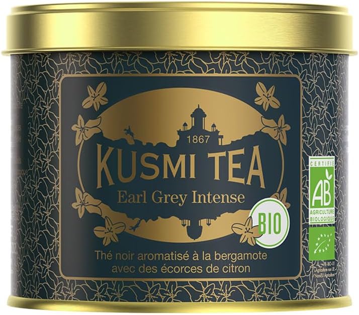 Kusmi Tea Earl Grey Intense - Organic Black Tea with Bergamot and Lemon Peel - 100g Metal Can - Image 1