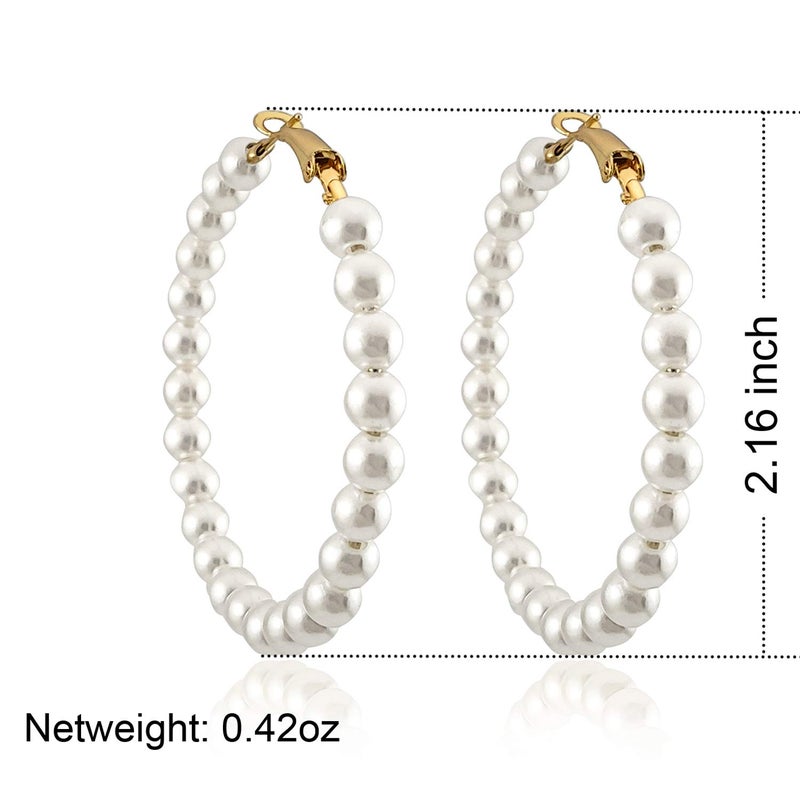 YOUFENG Pearl Hoop Earrings for Women Fashion Dangle Hypoallergenic Earrings Drop Dangle Earrings Gifts for Women 50mm Hoop - Image 4