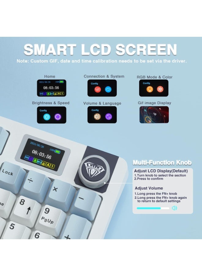 AULA لوحة مفاتيح ميكانيكية لاسلكية S98 Pro – شاشة ذكية وقرص، ثلاثي الوضع بلوتوث 5.0/2.4G/USB-C، لوحة مفاتيح كريمية مضاءة بـ RGB، مفاتيح خطية مسبقة التشحيم للألعاب والمكتب - Image 4