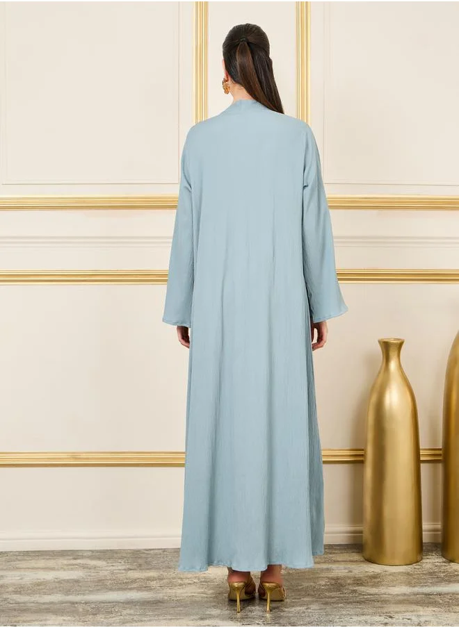 Styli Crepe Textured Open Front Abaya