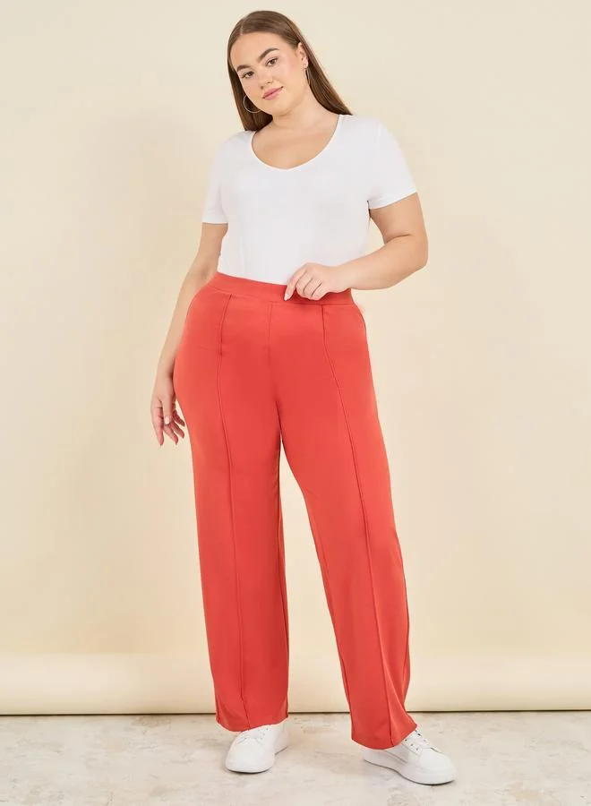 ستايلي Styli Elasticated Waistband Straight Fit Ponte Tregging
