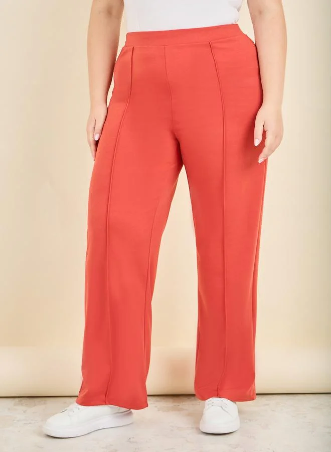 ستايلي Styli Elasticated Waistband Straight Fit Ponte Tregging