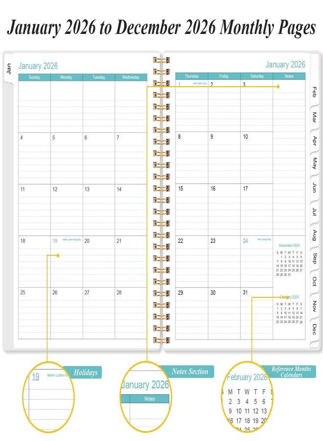 Yaridar 2026 Planner - Weekly Monthly Planner Spiral Bound from January 2026 to December 2026, Planner 2026 with 12 Monthly Tabs, Inner Pocket, Elastic Closure, Black Flowers - Image 4