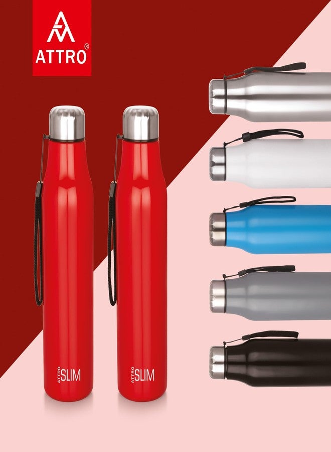 ATTRO Slim Stainless Steel Single Wall 1100ml Water Bottle, Light Weighted Leak -Proof Use for Office, School, Outdoor & Gym-Red, Set of 2 - Image 3