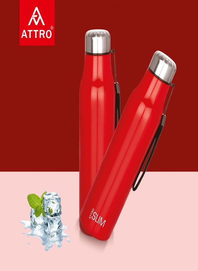 ATTRO Slim Stainless Steel Single Wall 1100ml Water Bottle, Light Weighted Leak -Proof Use for Office, School, Outdoor & Gym-Red, Set of 2 - Image 4