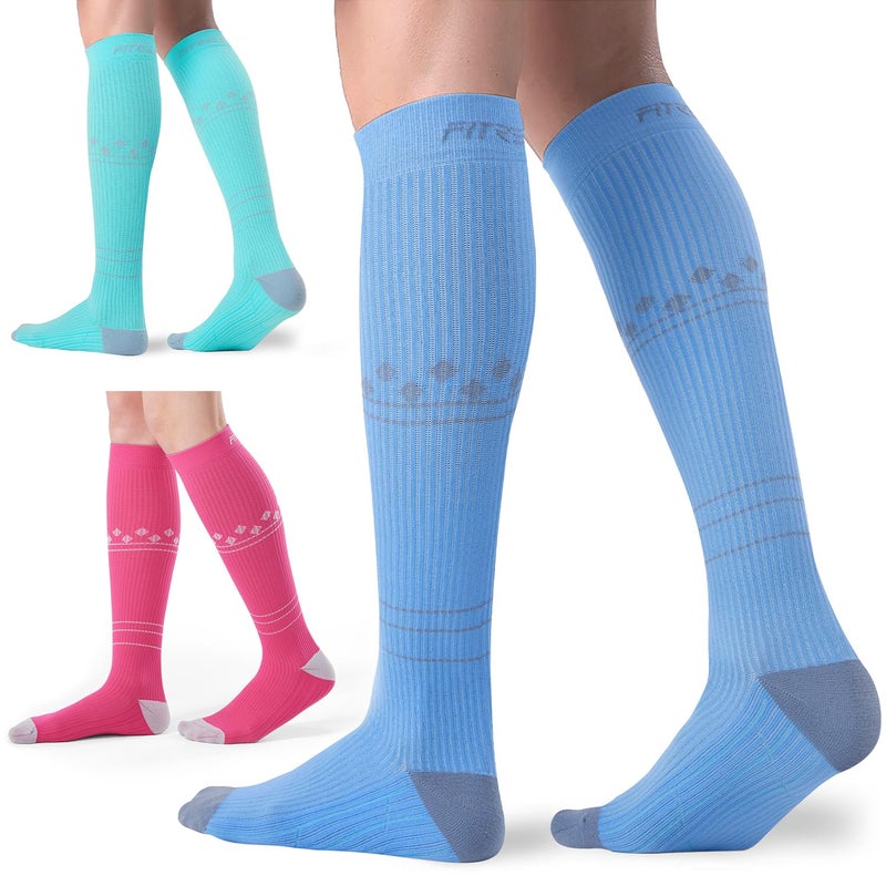 FITRELL 3 Pairs Compression Socks for Women and Men 20-30mmHg-Circulation Support Socks, Mint/Peachy/Haze Blue, L-XL - Image 1