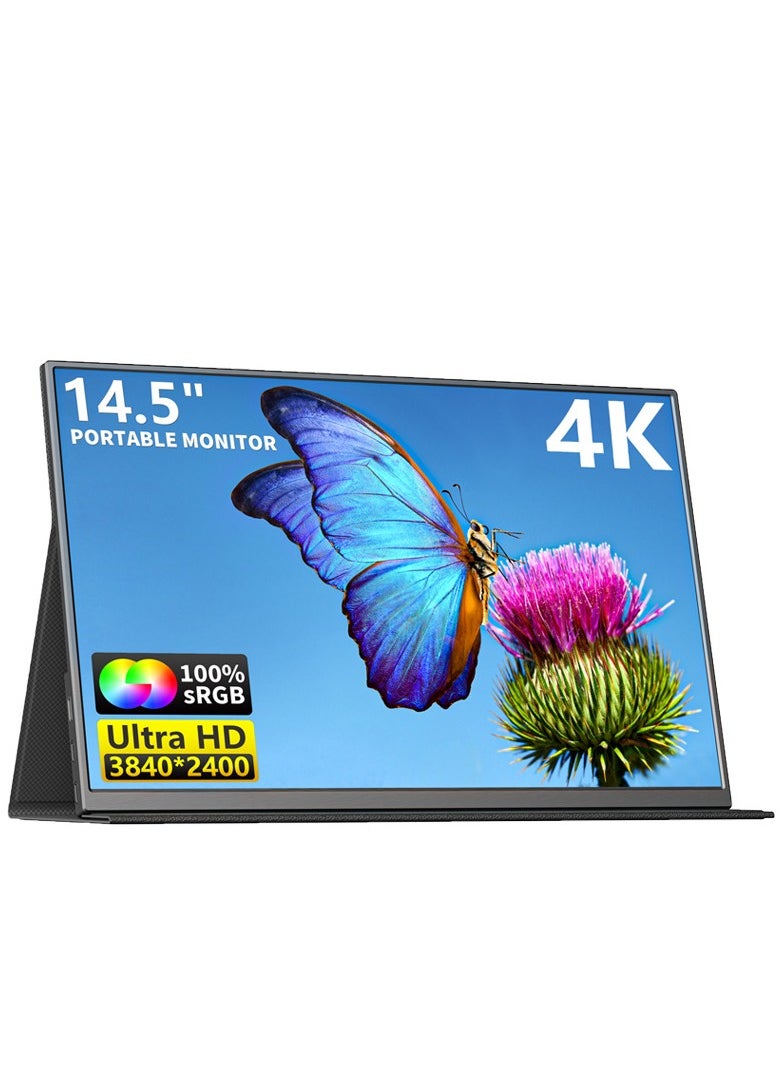 Generic - 14.5 Inch 4K Portable Monitor HDR 16:10 CNC Metal Display, 100% Color Gamut, Low Blue Light, Compatible with Switch/Xbox/PS5/Laptop/Phone – Lightweight Travel Monitor with Smart Magnetic Cover - Image 1