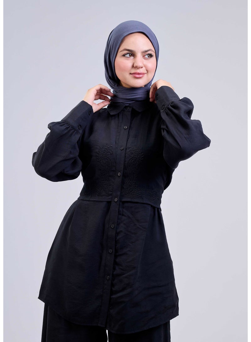 شيب ماستر سوت حريمي واسع بستايل مريح – قميص وبنطلون بلمسة شيك وعملية  - Image 5
