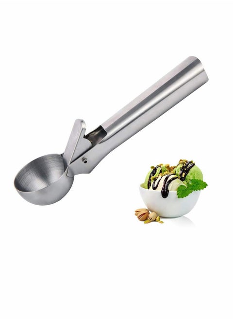 Ice Cream Scoop, Stainless Steel Ice Cream Spoon with Easy Trigger, Dipper, Durable & Easy to Use, Nonstick for Fruits, Water Melon, Yogurt, Cookie Dough, Jelly(Sliver)