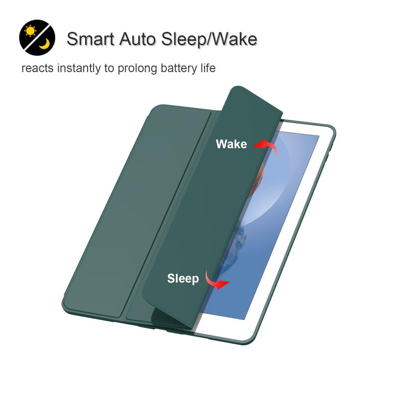 Divufus Case for iPad 10.2 2021/2020/2019, Smart Lightweight Trifold Stand Cover, Auto Sleep/Wake Soft TPU Pencil Holder Case for iPad 10.2 inch 9th/8th/7th Generation - Dark Green - Image 2