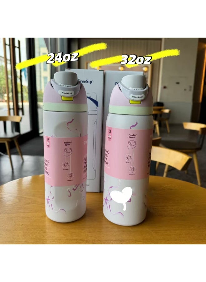 Freesip Insulated Stainless Steel Water Bottle With Straw For Sports And Travel, Bpa-Free, 32-Ounce,Pink Tie - view 3