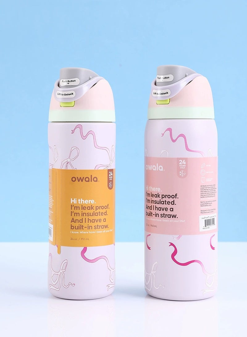 Freesip Insulated Stainless Steel Water Bottle With Straw For Sports And Travel, Bpa-Free, 32-Ounce,Pink Tie - view 2