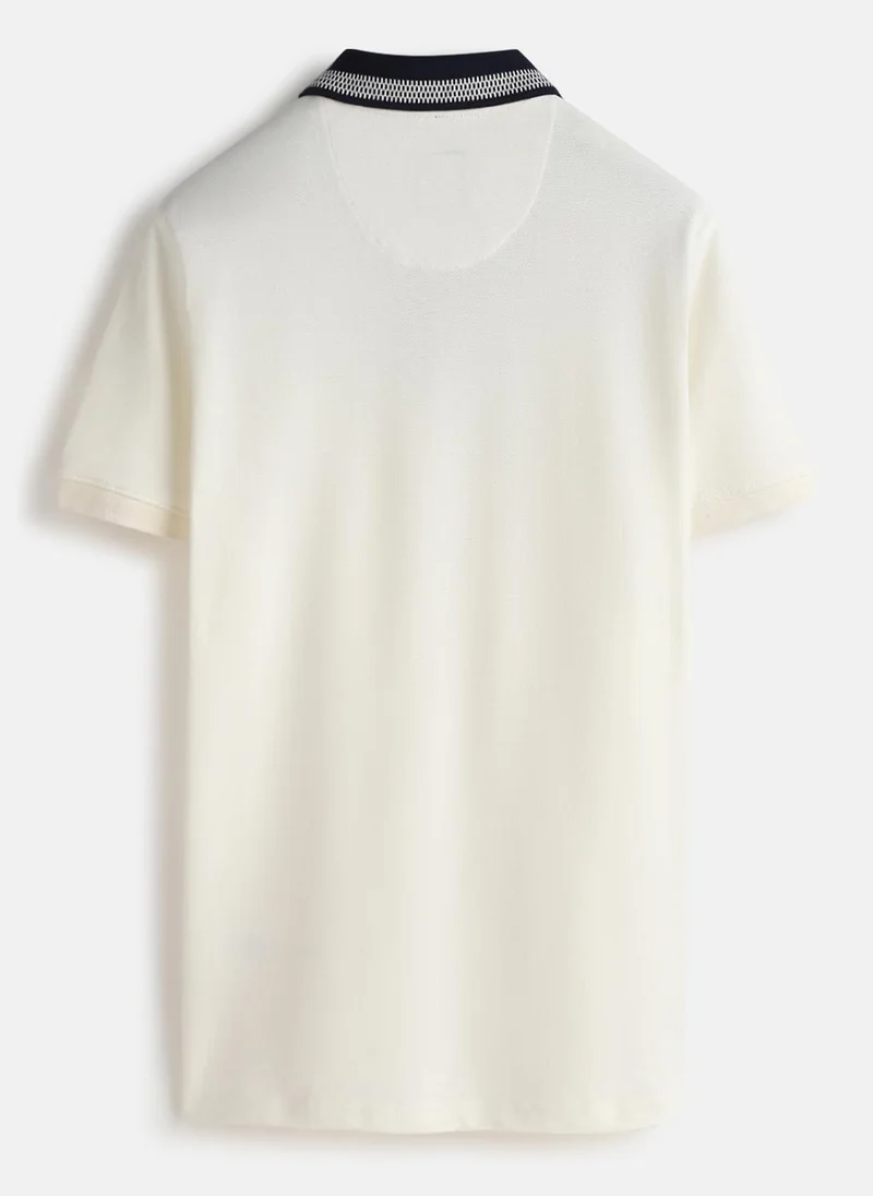 Wrogn Casual Jacquard Collar Polo T-Shirt | Off White