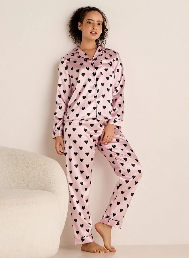 سبلاش فيڤ طقم بيجامة بأكمام طويلة وطبعة قلب