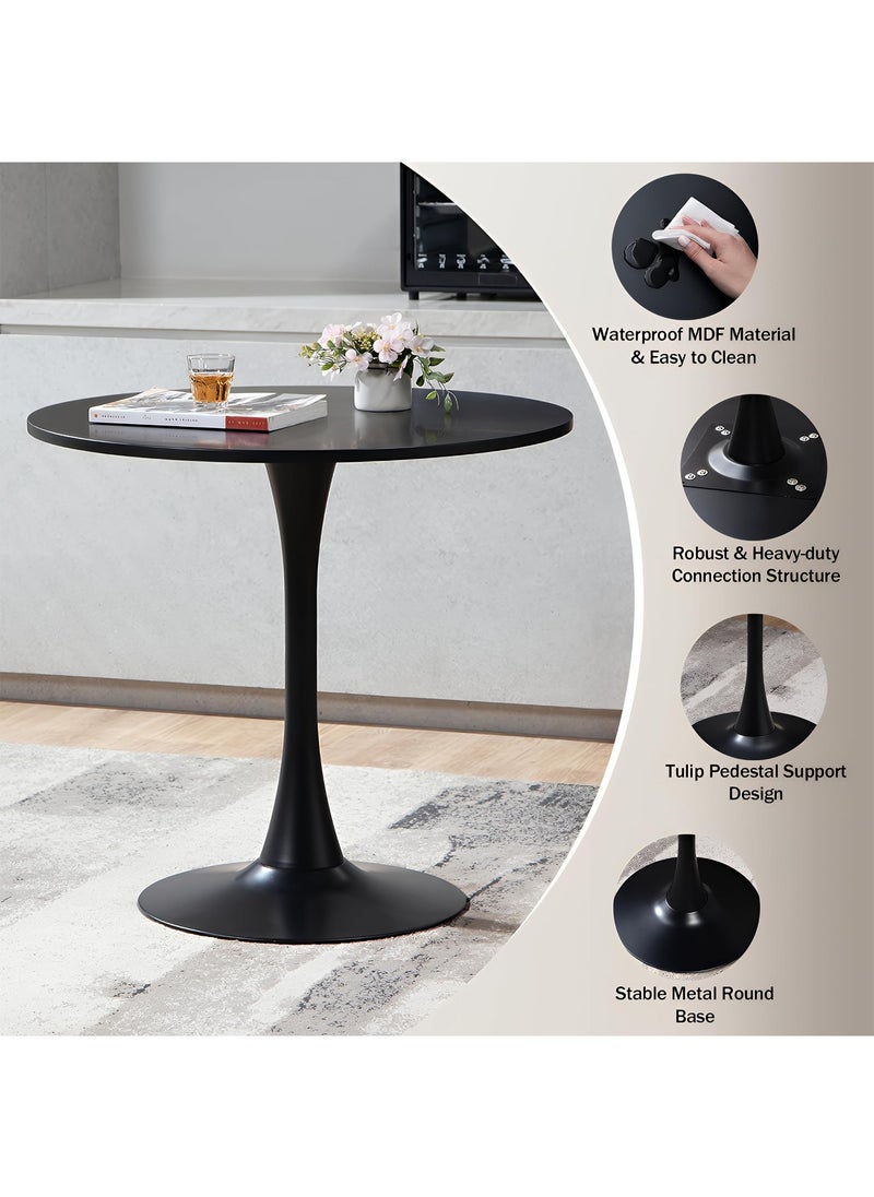 Taimi Round Dining Table Elegant Plastic, Coffee Table for Living Room, Dining Room or Cafe, Black - 60x60x73cm  - Image 5