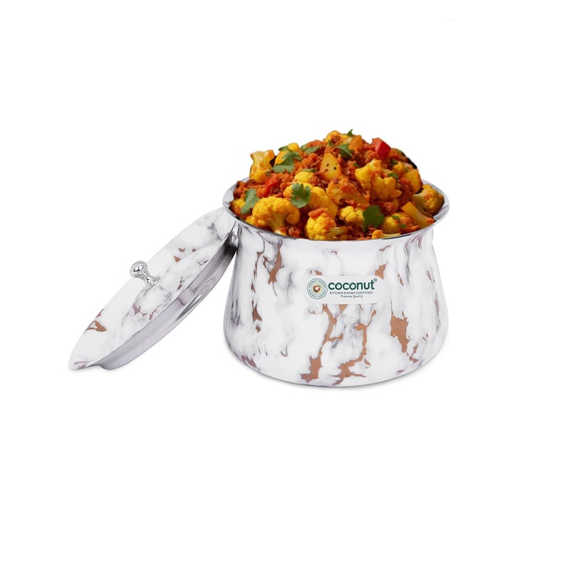 coconut Stainless Steel - Marble-Look Handi | Multipurpose Serving Pot | Ideal for Serving Vegetable, Dal, Curd & Halwa | Everyday Use Kitchen Essential | 500 ml - Image 1