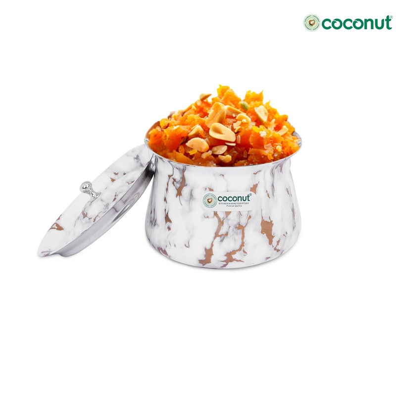 coconut Stainless Steel - Marble-Look Handi | Multipurpose Serving Pot | Ideal for Serving Vegetable, Dal, Curd & Halwa | Everyday Use Kitchen Essential | 500 ml - Image 4