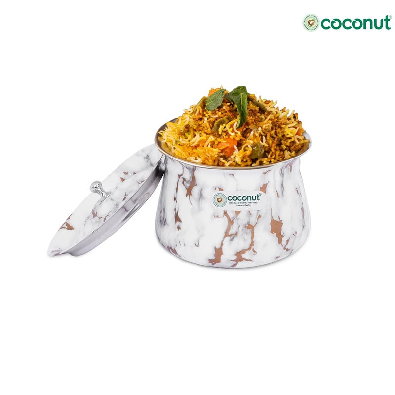 coconut Stainless Steel - Marble-Look Handi | Multipurpose Serving Pot | Ideal for Serving Vegetable, Dal, Curd & Halwa | Everyday Use Kitchen Essential | 500 ml - Image 2