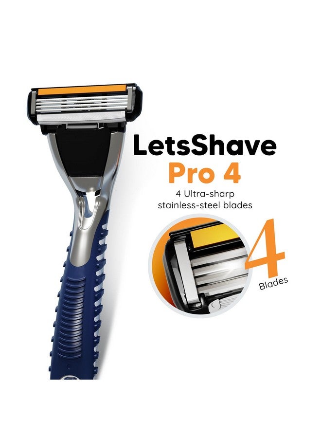 LetsShave Pro 4 Manual Razor For Men, 1 Handle + 2 Blades, 4 Blade Razor With Open Flow Architecture, Manual Hair Removal Razor, Full Body Razor With Rubber Guard - Image 1