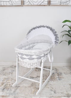 FUN MOMENT Bamboo Moses Basket with Wooden Rocking Base  - Image 1