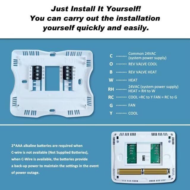 XuLuaba Non Programmable Thermostat for Home, Digital Energy-Saving Thermostat,Single-Stage Systems, 1 Heat/1 Cool, Easy DIY Install, White Backlight - Image 5