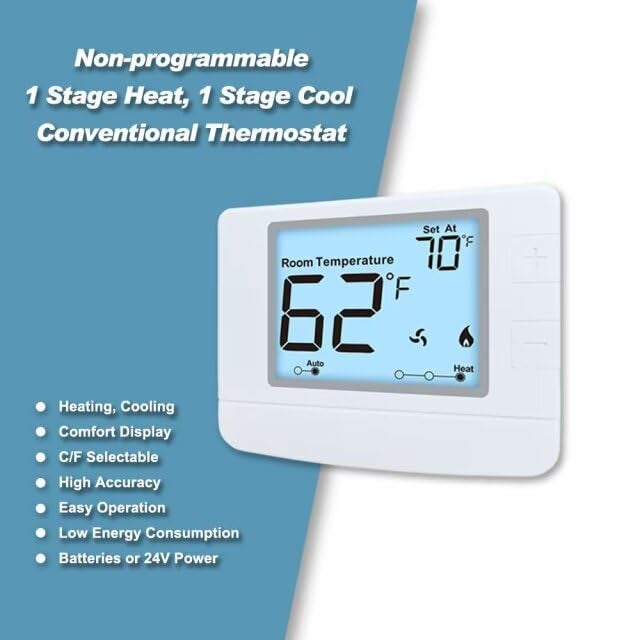 XuLuaba Non Programmable Thermostat for Home, Digital Energy-Saving Thermostat,Single-Stage Systems, 1 Heat/1 Cool, Easy DIY Install, White Backlight - Image 2