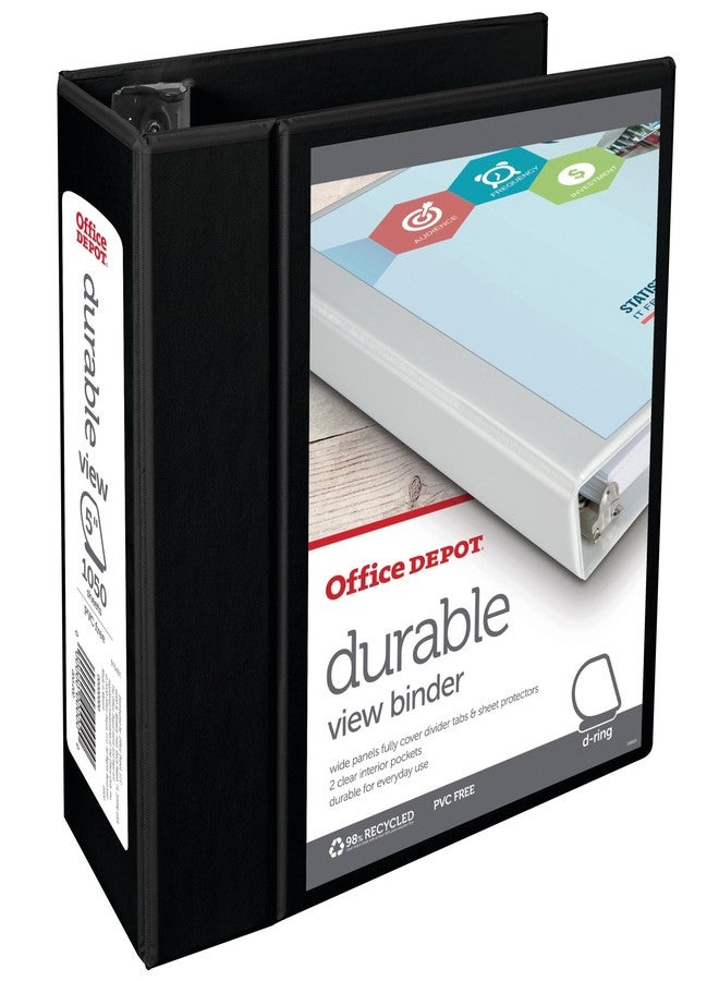 أوفيس ماكس مجلد حلقات D متين من ماركة Office Depot®، حلقات 5 بوصات، 39% معاد تدويرها، أسود - Image 1