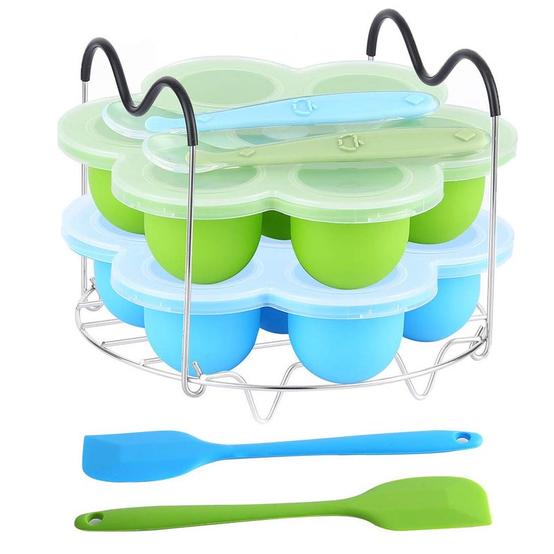 قوالب البيض السيليكون من روتاي ورف البخار مع مقابض مقاومة للحرارة تناسب ملحقات إنستانت بوت مجموعة 7 قطع لقدر الضغط الكهربائي 6qt و 8qt مع ملعقتين ومجرفة سيليكون