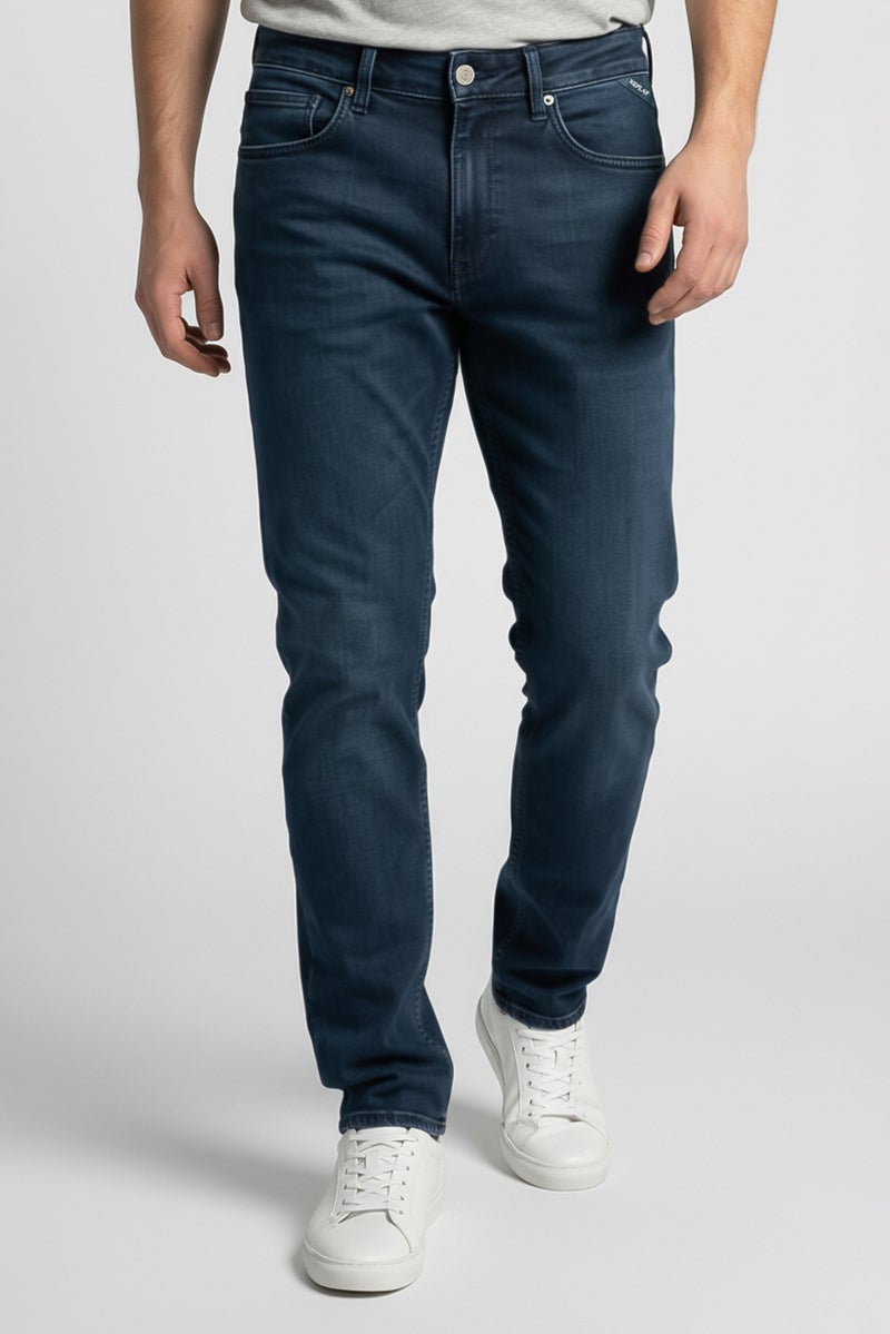 Replay Men Slim Fit Solid Stretchable Denim Jeans, Dark Blue - Image 1