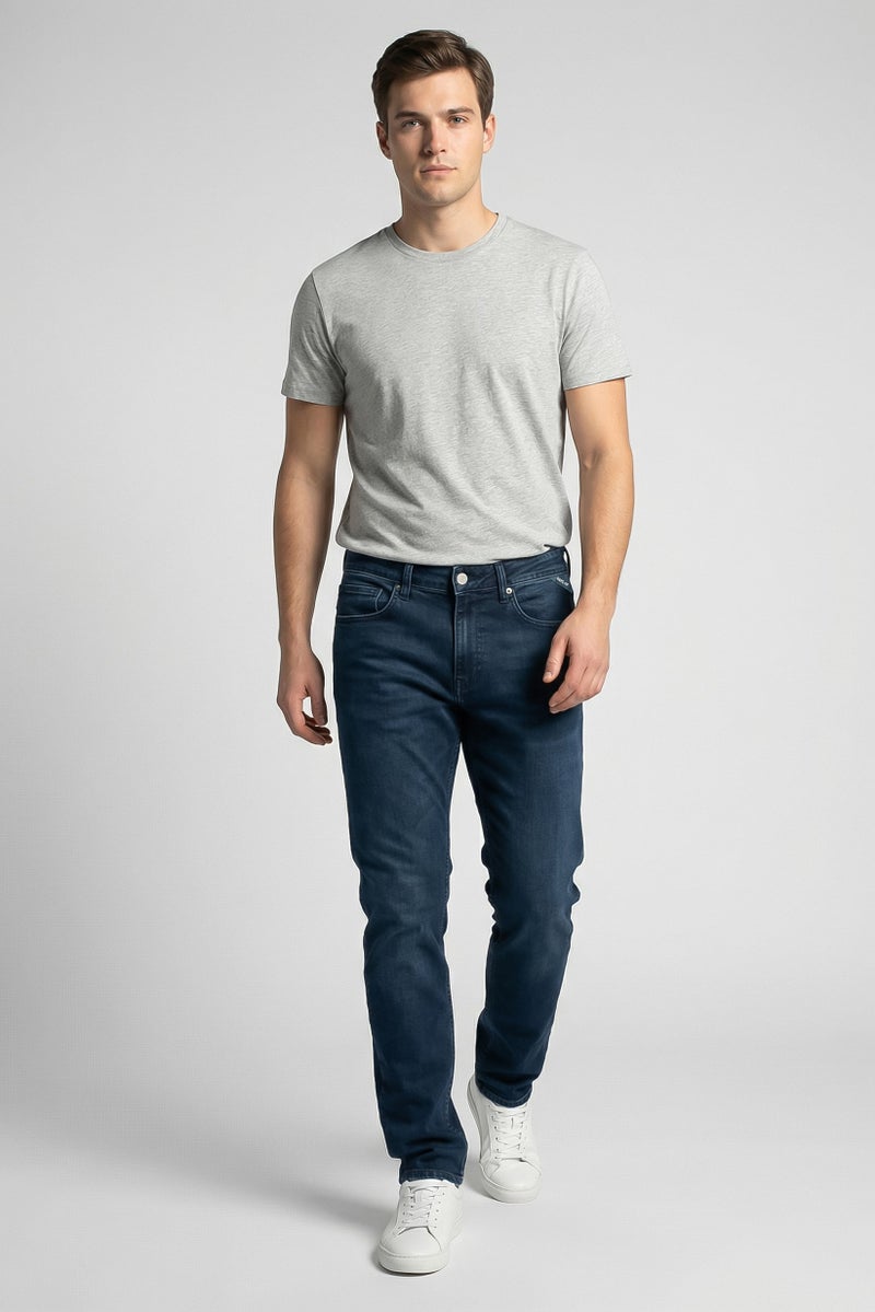 Replay Men Slim Fit Solid Stretchable Denim Jeans, Dark Blue - Image 2