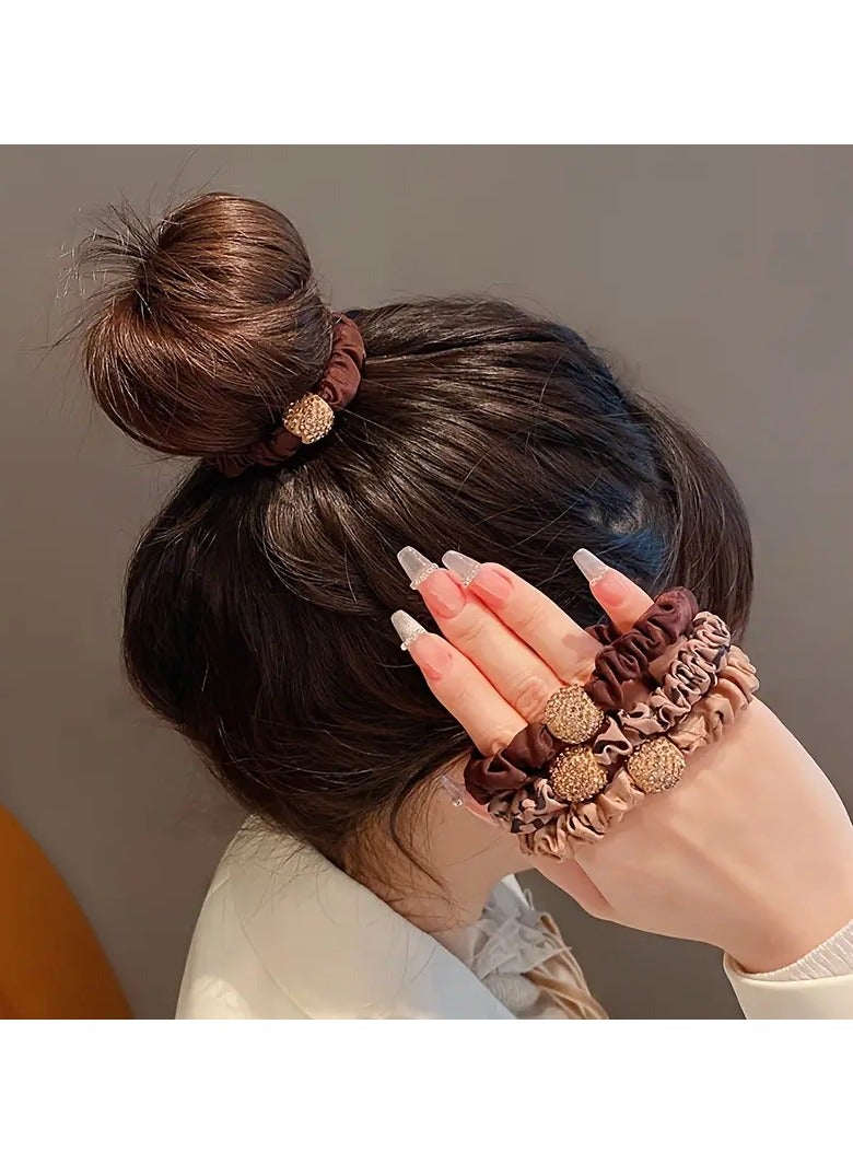 Goolsky 4pcs/set Sparkling Rhinestone Decorative Hair Ties Pleated Intestine Hair Loops Elastic Hair Ties For Women And daily uses Daily Wear - Image 5