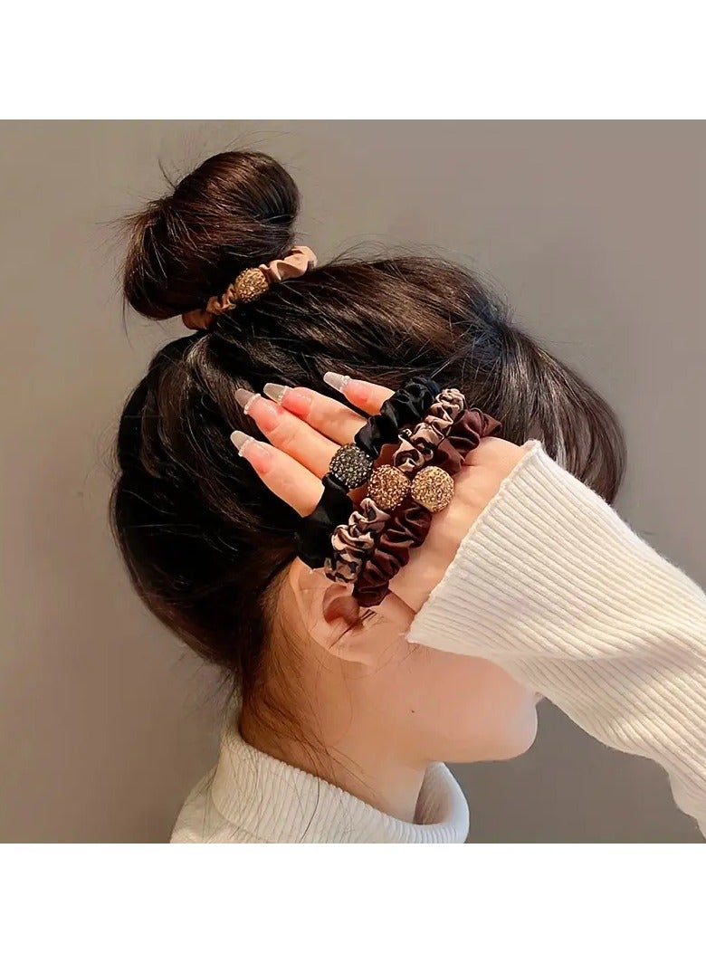 Goolsky 4pcs/set Sparkling Rhinestone Decorative Hair Ties Pleated Intestine Hair Loops Elastic Hair Ties For Women And daily uses Daily Wear - Image 1